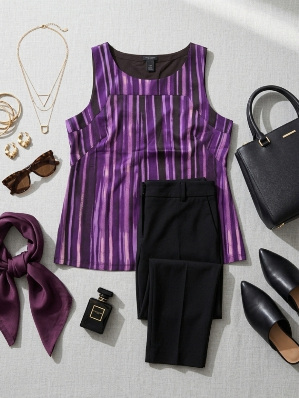 Ann Taylor Purple Abstract Striped Sleeveless Tank